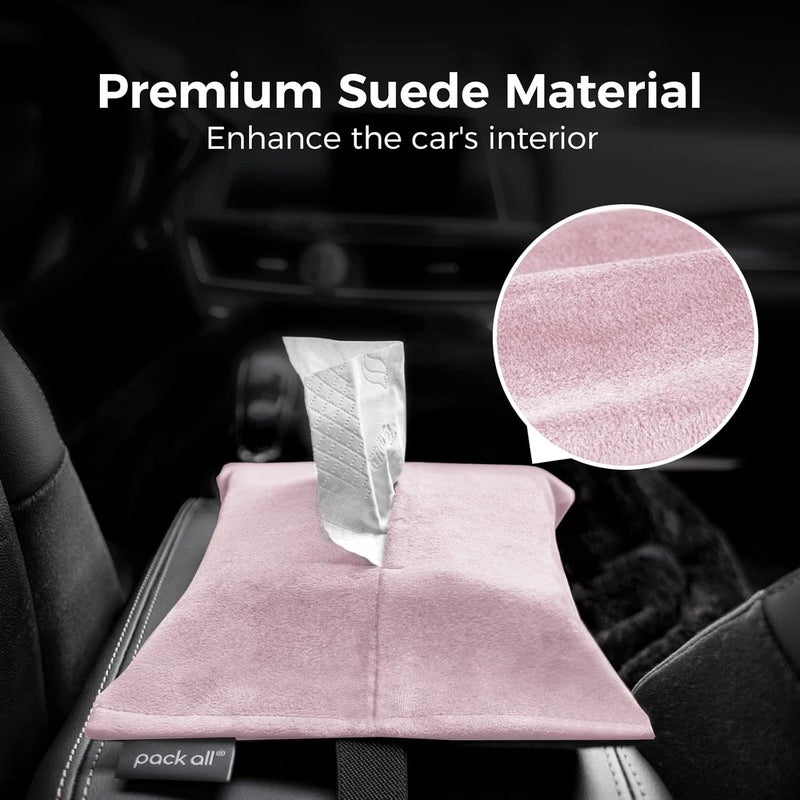 pack all Car Tissue Holder, Premium Microsuede Sun Visor Napkin Dispenser, Wipes Case for Backseat, Vehicle Accessories (Pink) - Image 3